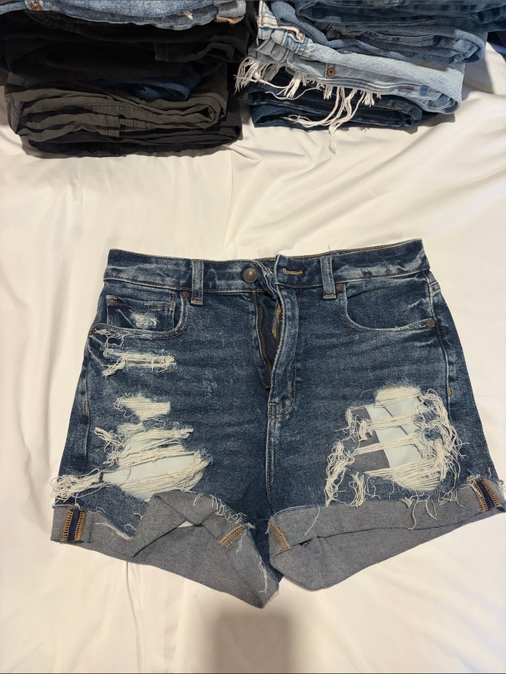 American Eagle Outfitters Distressed Dark Blue Denim Shorts